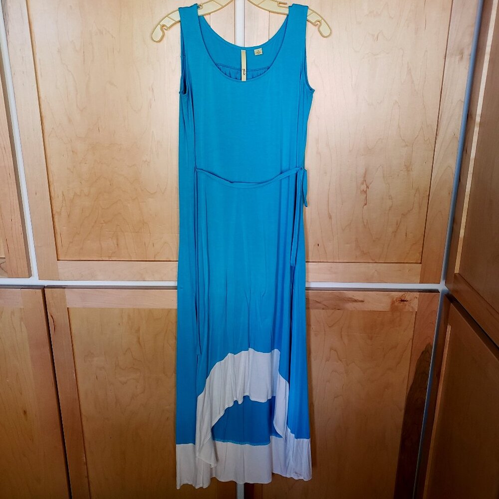 EUC GRISBI vivid turquoise super soft & slinky hi/low belted maxi (M)